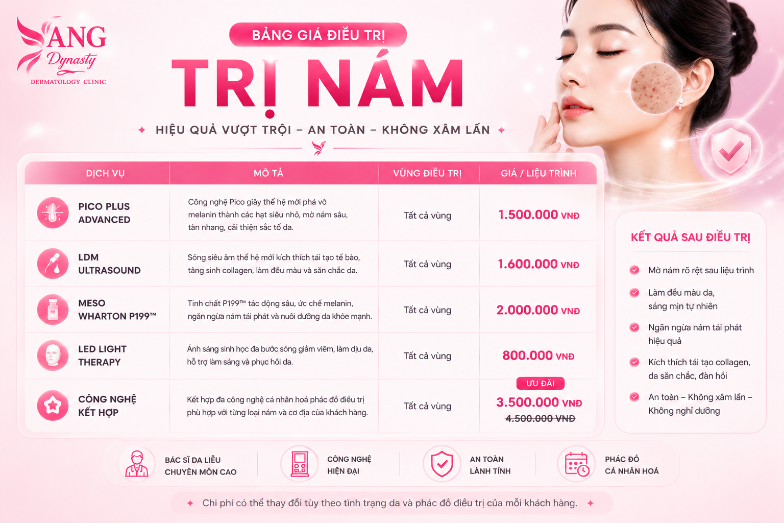 Bảng giá điều trị nám tại YANG Dynasty