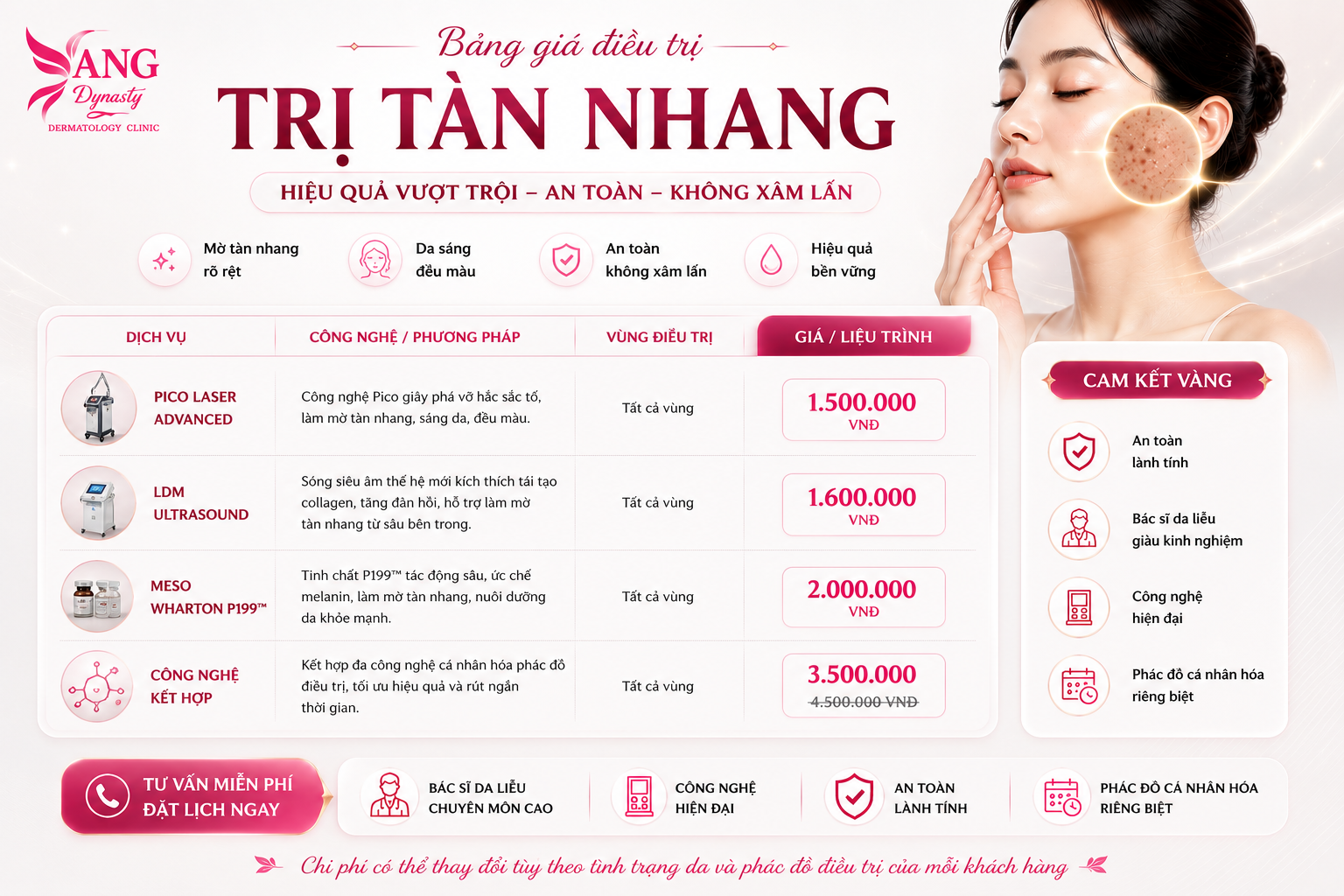 Bảng giá điều trị tàn nhang tại YANG Dynasty